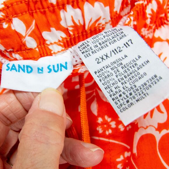 Men's Big & Tall 2X SAND N SUN Orange Hawaiian Beach Shorts Swim Trunks - Picture 4 of 4